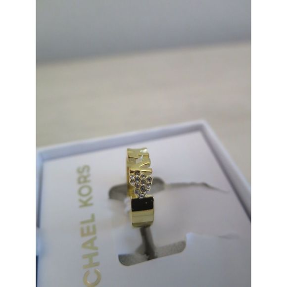 Michael Kors MKJX7978710 Size 7 Gold Tone Pavé Crystals Heart w/MK Logo Ring - Picture 6 of 11